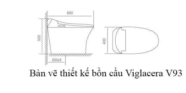 Bản vẽ kỹ thuật bồn cầu thông minh Viglacera V93