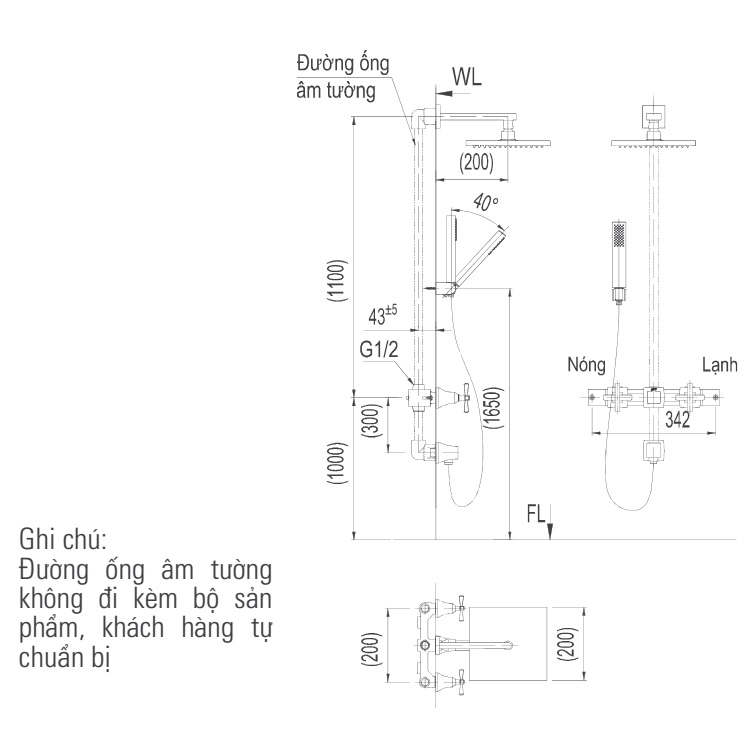 Bản vẽ kỹ thuật Sen tắm âm tường  inax BFV-81SEHW