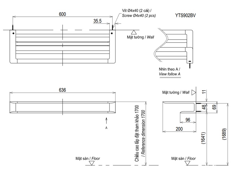 Bản vẽ kệ khăn 2 tầng TOTO YTS902BV