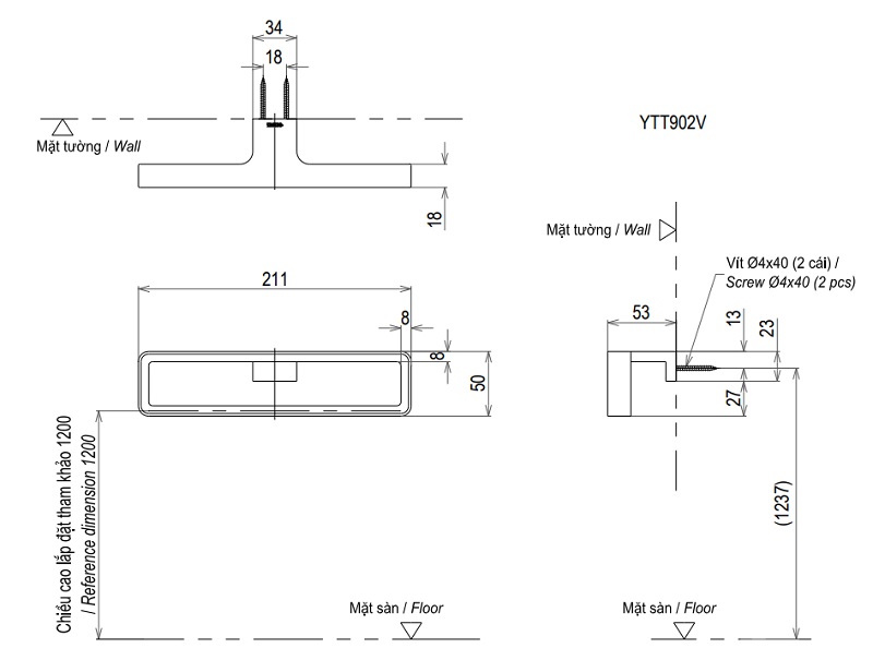 Bản vẽ khung treo khăn YTT902V TOTO