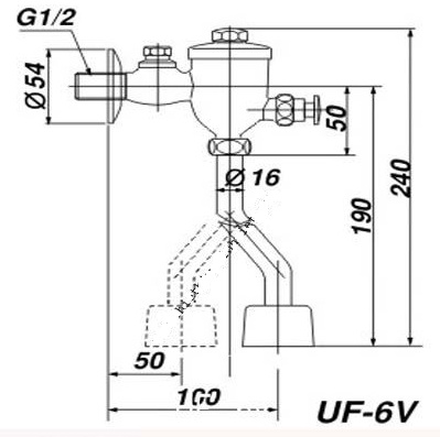 Bản vẽ kỹ thuật van xả tiểu nam INAX UF-6V