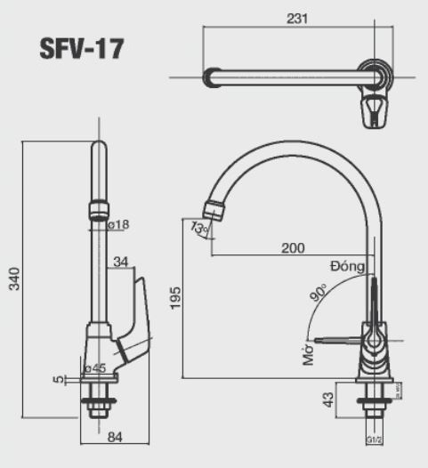 Bản vẽ vòi bếp INAX SFV-17 lạnh