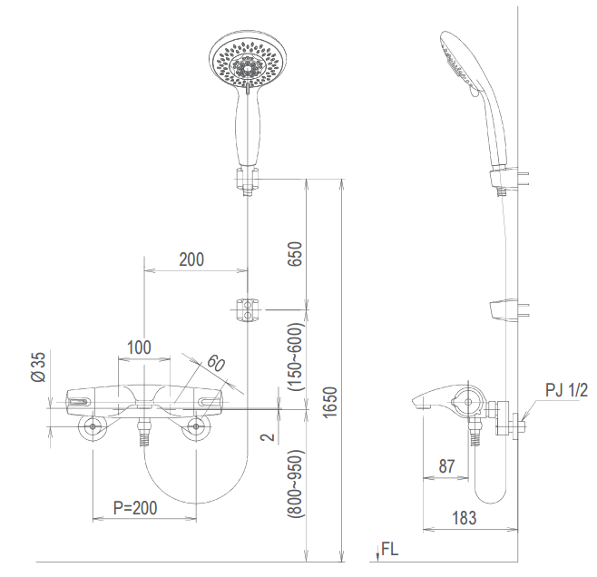 Bản vẽ kỹ thuật Vòi sen tắm nóng lạnh INAX BFV-5103T-5C