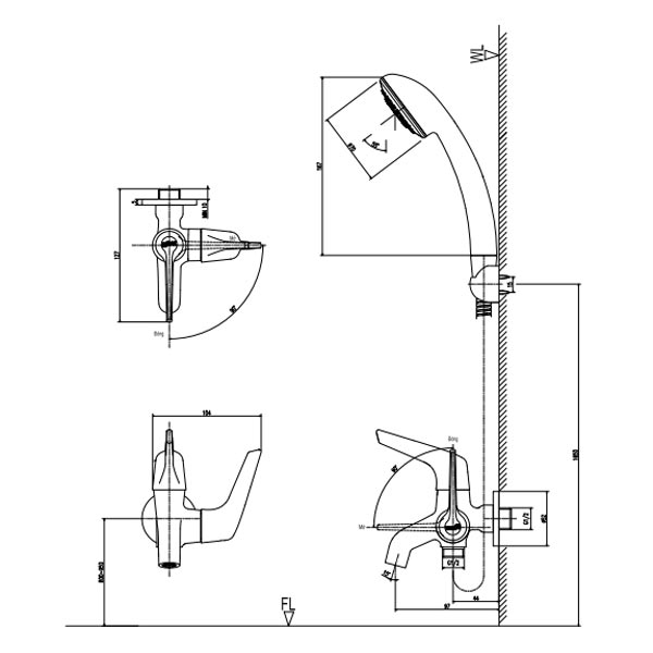 Bản vẽ kỹ thuật vòi sen tắm lạnh INAX BFV-17-4C
