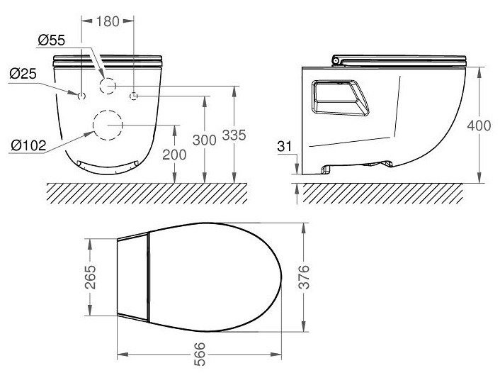 Bản vẽ bàn cầu Eurosmart Grohe 39126001 treo tường