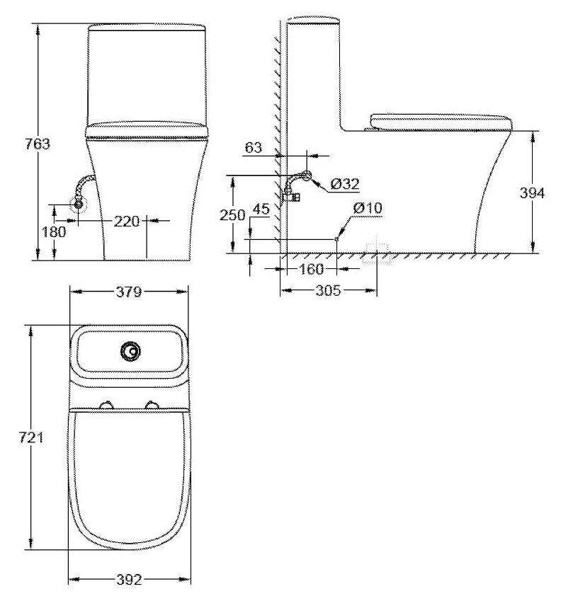 Bản vẽ bồn cầu Eurostyle Grohe 39310000 1 khối