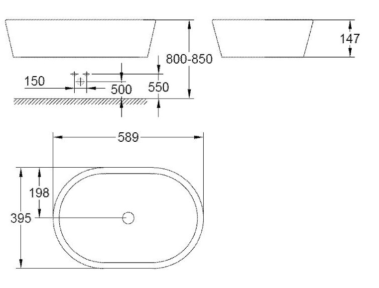 Bản vẽ kỹ thuật chậu bán âm Eurocosmo 39122001 Grohe