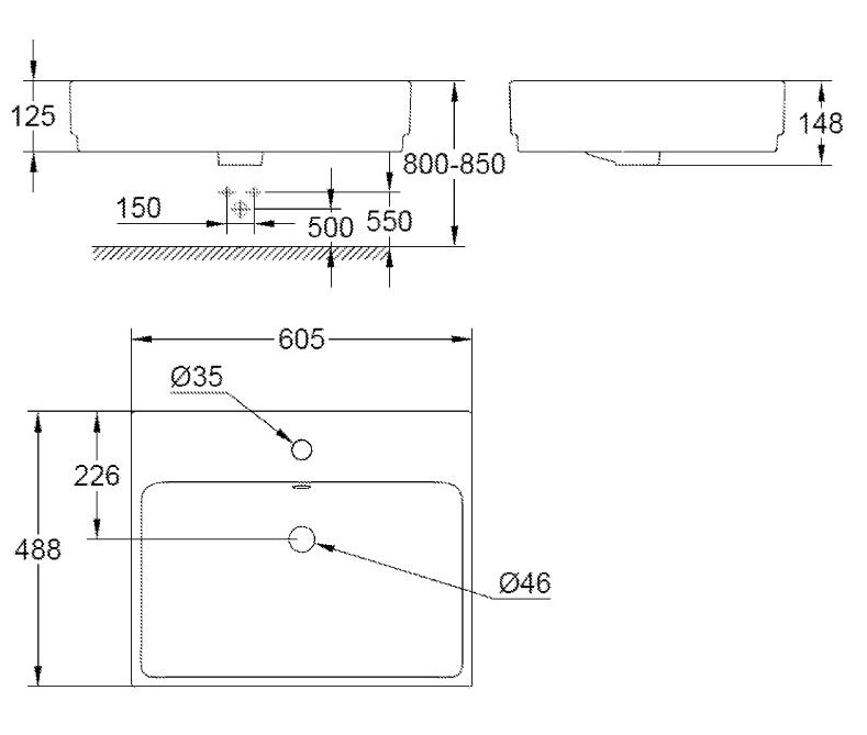 Bản vẽ kỹ thuật chậu bán âm Eurocube 39234000 Grohe