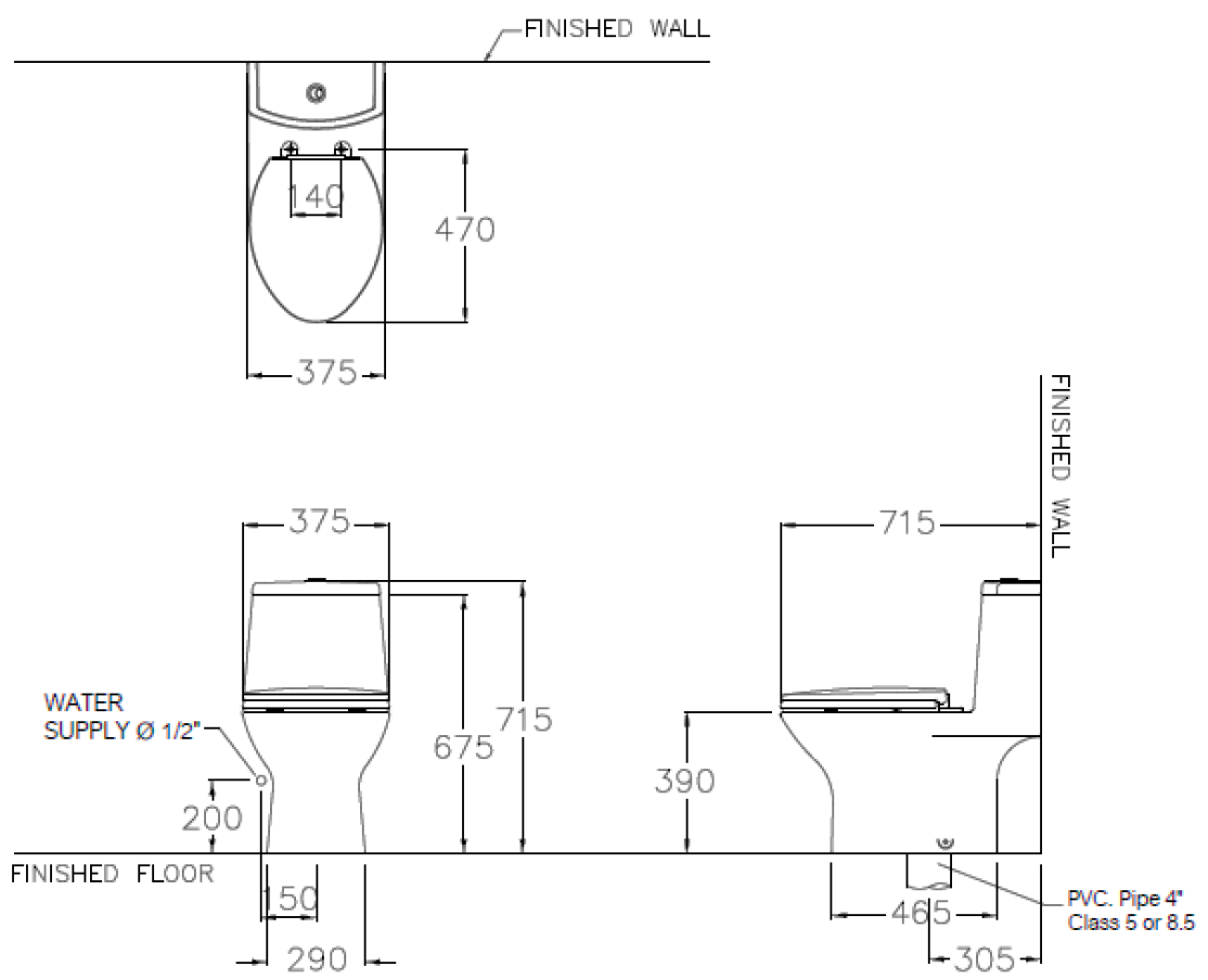 Bản vẽ bồn cầu C1053 COTTO 1 khối