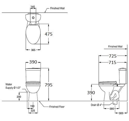 Bản vẽ bồn cầu C1331VN COTTO dòng Ginny