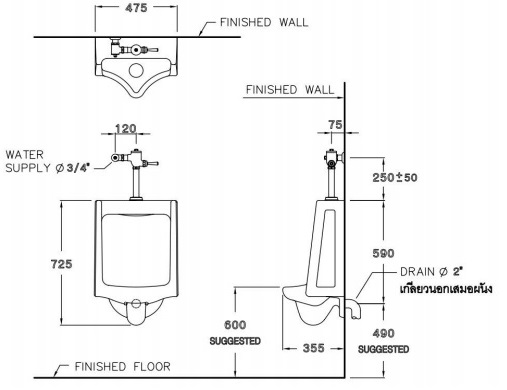 Bản vẽ kỹ thuật Bồn tiểu nam Cotto C303