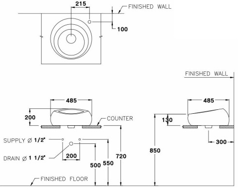 Bản vẽ kỹ thuật CHậu lavabo đặt bàn Cotto C00167