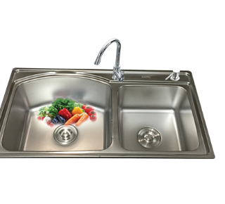 Chậu rửa bát inox 2 hố lệch Lucky LK8445 ( LK 8445 )