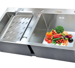 Chậu rửa bát inox 304 đúc liền 2 hố cân Picenza HM7843-616