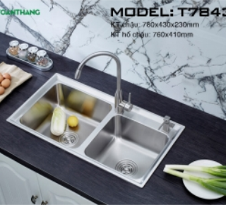 Chậu rửa bát inox 2 hố lệch Toàn Thắng T7843R