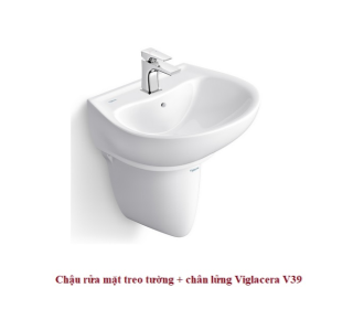 Chậu rửa mặt treo tường + chân lửng Viglacera V39