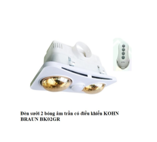 Đèn sưởi âm trần 2 bóng có thông gió điều khiển Kohn BK02GR