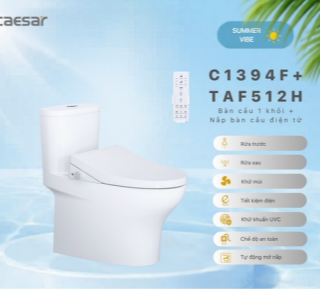 Bàn Cầu một khối + Nắp rửa điện tử Caesar C1394F + TAF512H