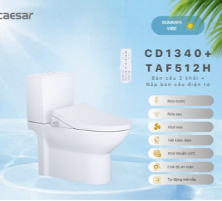 Bàn Cầu một khối + Nắp rửa điện tử Caesar CD1340F + TAF512H