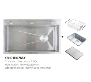Chậu rửa bát 1 hố inox 304 chính hãng Caesar KSH01H075SX