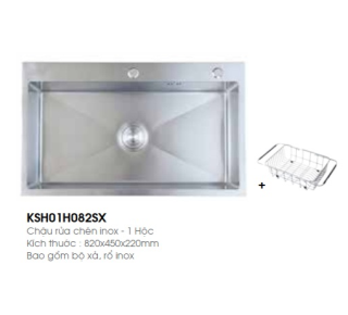 Chậu rửa bát 1 hố inox 304 chính hãng Caesar KSH01H082SX
