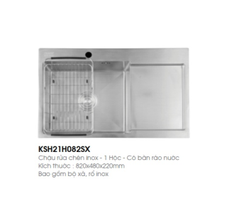 Chậu rửa bát 1 hố inox 304 chính hãng Caesar KSH21H082SX