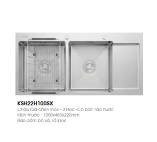 Chậu rửa bát 1 hố inox 304 chính hãng Caesar KSH22H100SX